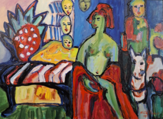 Acryl schilderij op doek, Maya Wildevuur, Abstracte figuren, 1996